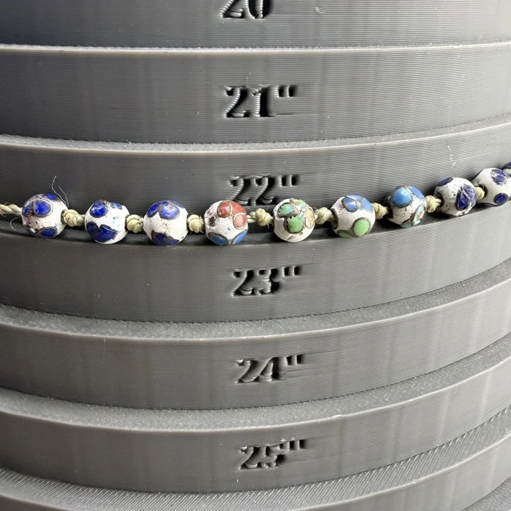 Vintage Necklace‎ Glass  Beaded Inlay Blue White  23